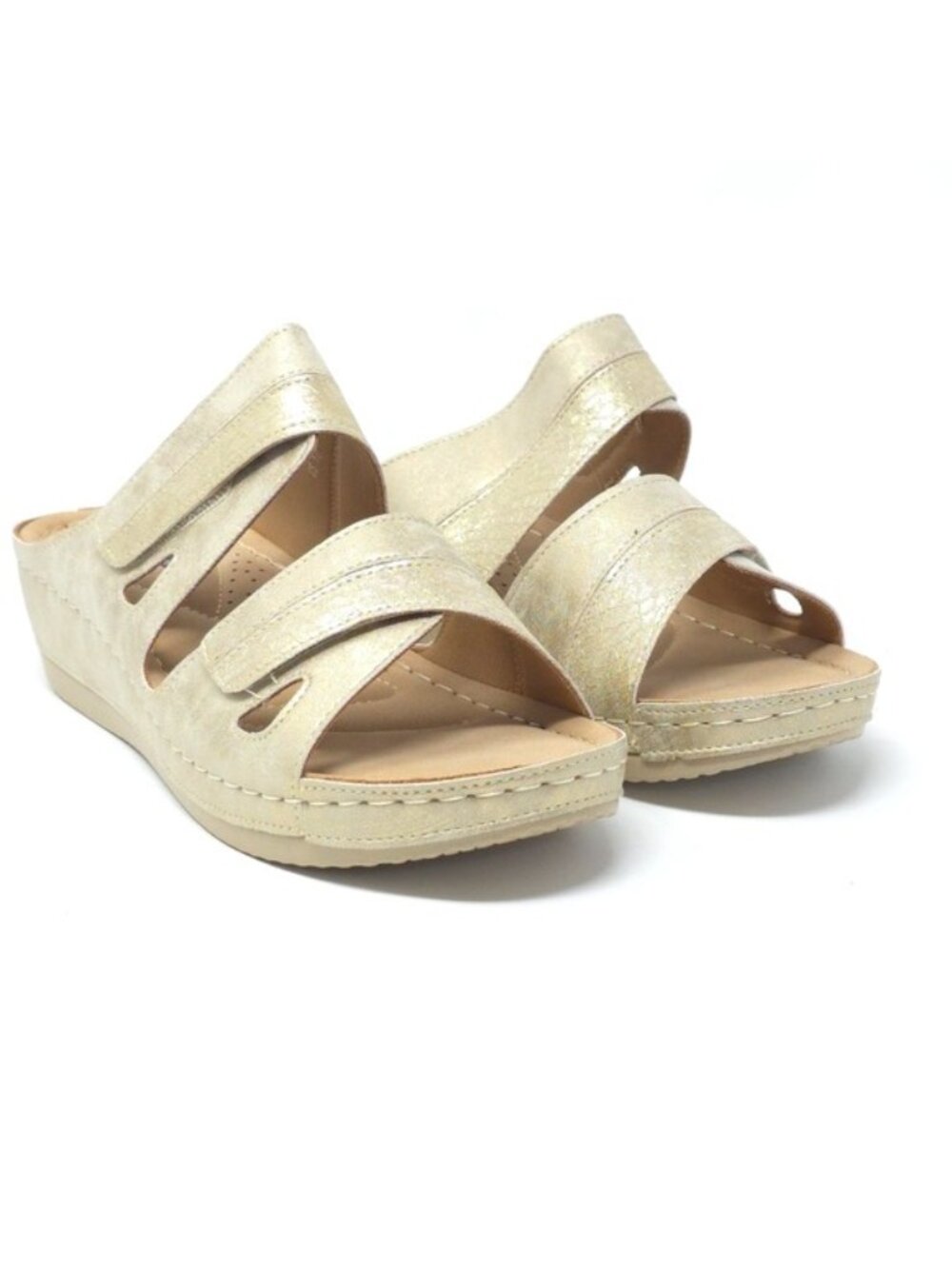 Good Choice Havana Gold Metallic Wedge Slide Sandals Size 10M - Picture 2 of 7